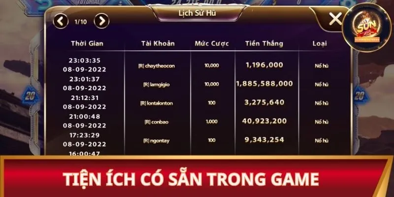 Tiện ích có sẵn trong game